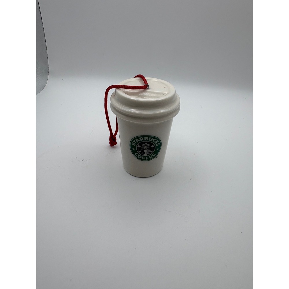 Starbucks Coffee 2006 Holiday Ceramic To-Go Cup Ornament White Green Logo 3 Inch